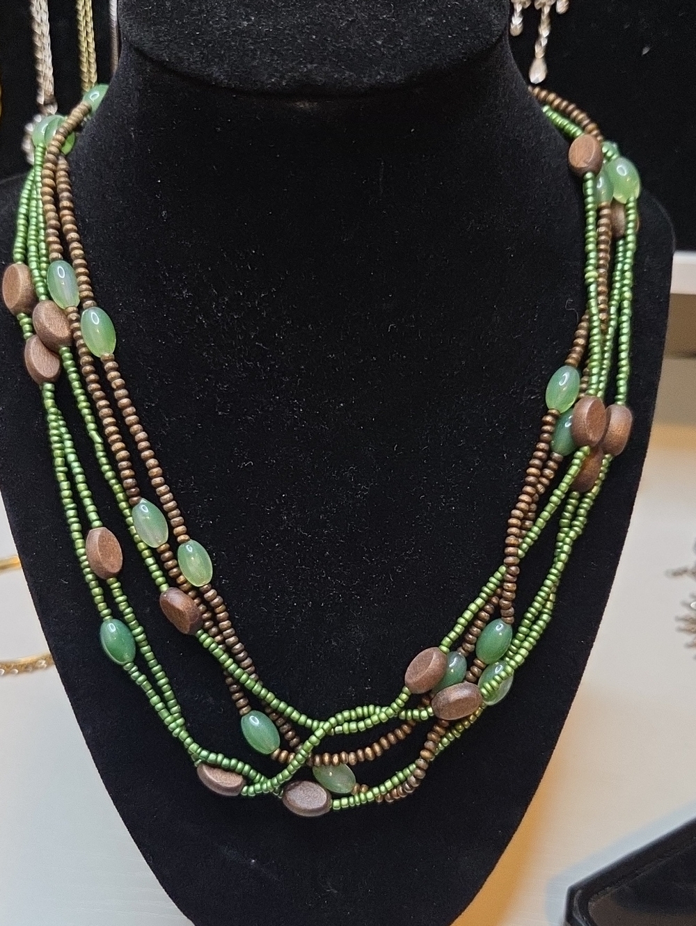Multi-Strand Green and Brown Beaded Necklace - Handcrafted Women’s Jewelry